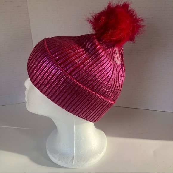 More Than Magic Girls' Ribbed Beanie Hat with Pom Metallic Pink OSFM - Picture 3 of 8